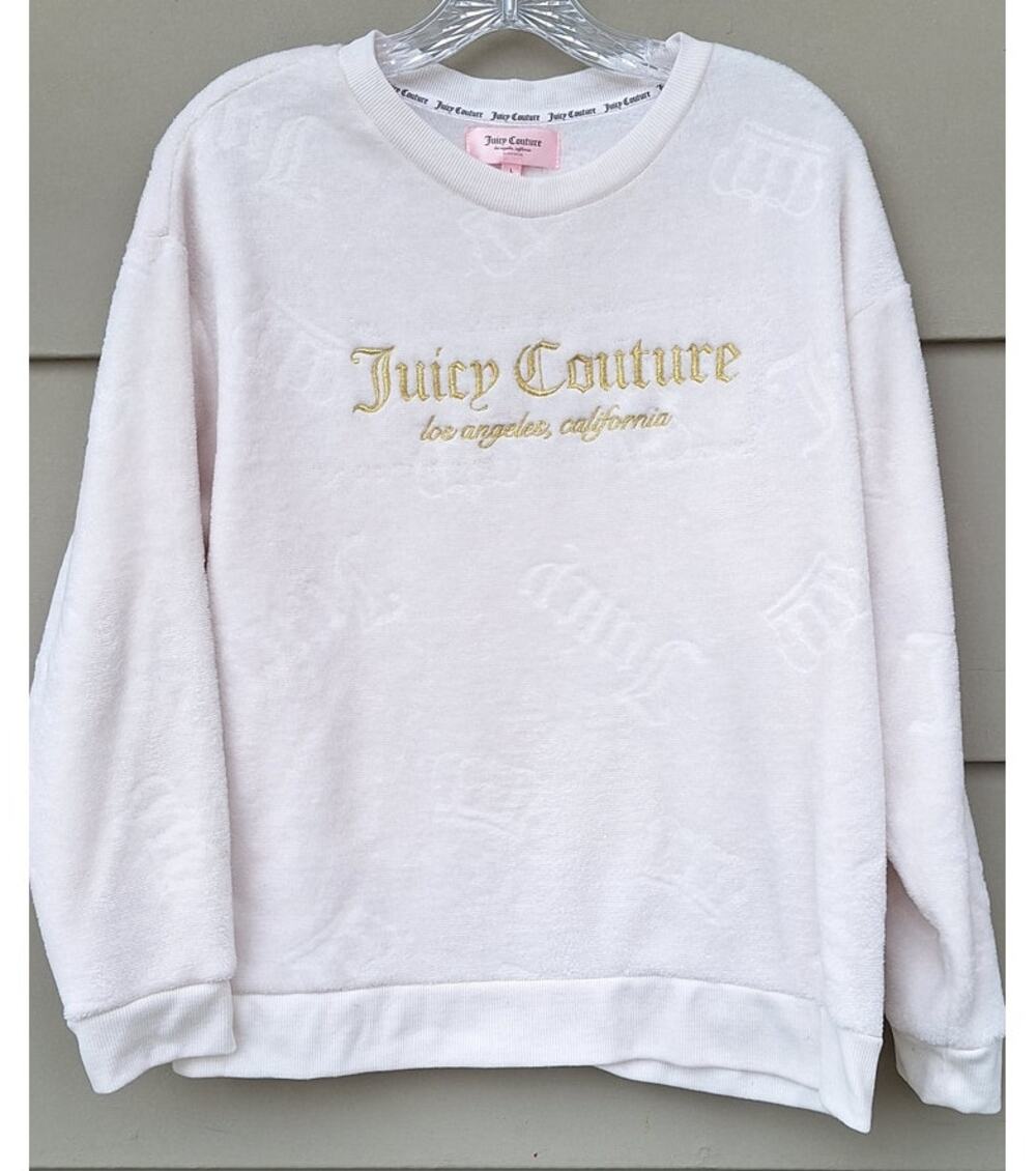 Juicy Couture Plush Super Soft Pajama Top Sweatshirt Pale Pink Gold Size L Y2K